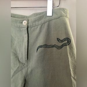 Paloma Wool embroidered sage green cropped linen pants size US 6/ UK 38.